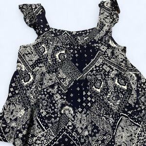 Monteau Navy and Cream Patterned babydoll top